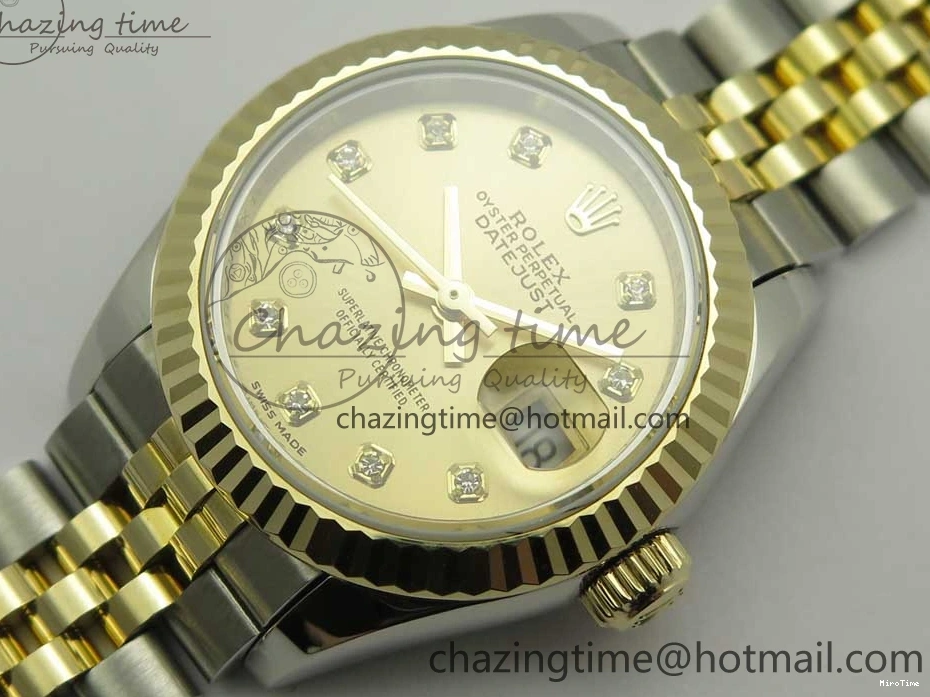 MiroTime 0311 Supportive DateJust 28mm Wrapped SS YG Best Edition Gold Dial Crystal Markers on Wrapped SS YG Bracelet ETA 3344